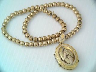 Antique Victorian Mourning Gold Filled Hair Locket Pendant W Bead Necklace $9.  99