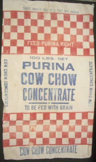 Vintage Cloth Purina Cow Chow Concentrate Feed Sack Bag