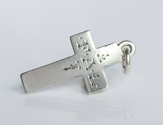 Fine Antique Victorian 1892 Sterling Silver Mourning Cross Pendant Necklace