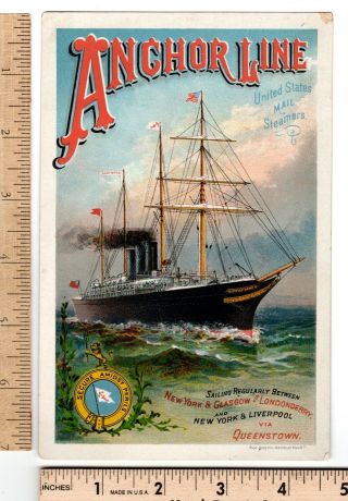 Anchor Line U.  S.  Mail Steamers Ny Glasgow Londonderry Queenstown Trade Card