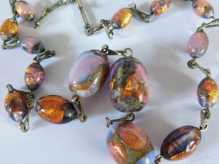 Antique Art Deco Opalescent Graduated Foil Glass Bead Necklace