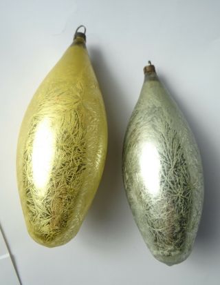 Two Antique Frosted Blown Glass Ornaments Silver And Gold Color