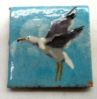Stunning Vintage Estate Signed Glazed Pottery Seagull Bird 1 1/2 " Brooch 6471k