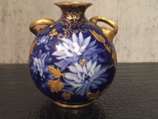 Stunning Antique Royal Doulton Porcelain Gilded Blue Vase Signef A E Simpson