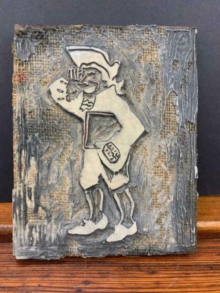 Vintage Carved Wood Printing Block Stamp Folk Art Dutchman Pirate