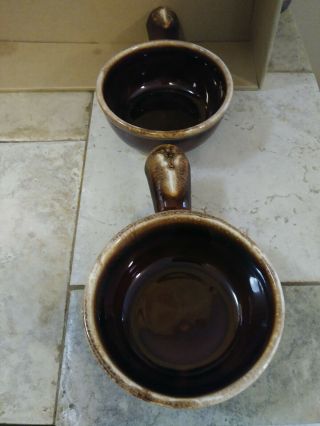 2 Vintage Mccoy 7050 Brown Pottery Drip Glaze Soup Bowls W/handles