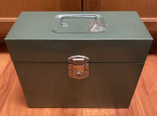 Vintage Excelsior Industrial Metal File Box Storage Mid Century Green With Key