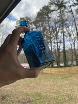 Hall’s Hair Renewer Antique Bottle Peacock Blue
