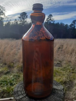 Vintage Quart Clorox Empty Amber Brown Glass Embossed Bottle