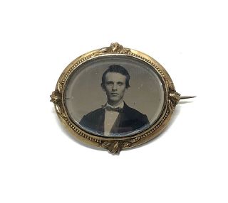 Antique Victorian Gold Filled Photograph Mourning Brooch Pin