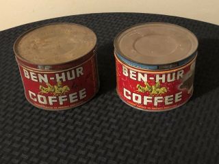 2 Vintage Ben - Hur One Pound Tin Coffee Cans