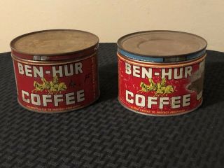 2 Vintage BEN - HUR One Pound Tin Coffee Cans 2