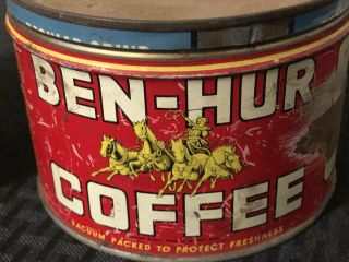 2 Vintage BEN - HUR One Pound Tin Coffee Cans 3