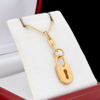 Antique Vintage Art Deco 12k Yellow Gold Filled Gf Padlock Pendant Necklace 5.  5g