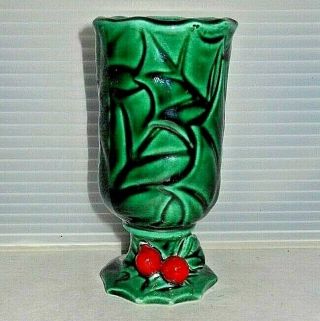 Mid Century Vintage Lefton 5178 Porcelain Christmas Holly Egg Cup/mini Vase 4 "