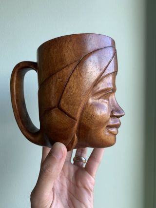 Vintage Wood Mug Hand Carved Monkey Pod Islander African Tiki Pencil Pen Holder