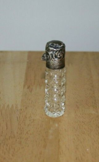 Vintage/ Antique Miniature Scent Bottle Glass With Silver Top