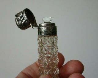 Vintage/ Antique Miniature Scent Bottle Glass with Silver Top 2