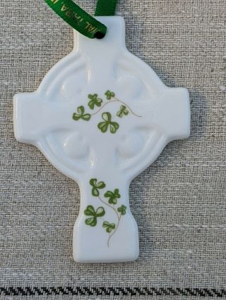 Vintage Royal Tara Bone China Shamrock Celtic Cross 3” Hanging Ornament Ireland