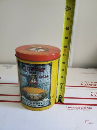 Vtg Cheinco 7.  5 " Tall Round Quaker Best Corn Meal Storage Tin Yellow Red Cf