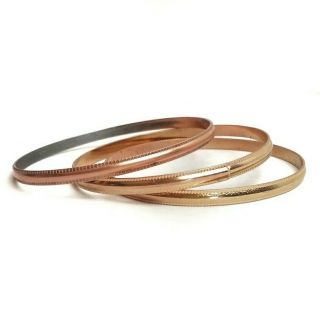Vintage Copper Brass Thin Bangle Bracelet Set Of 3 Retro Bracelet Trio 8.  5 "