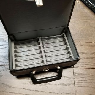 Vtg 12 Cassette Tape Holder Carry Case Storage Briefcase Soft Fabric Gray Box