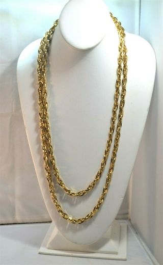 Vintage Signed Monet Gold Tone Rope Chain Long Necklace Sautoir