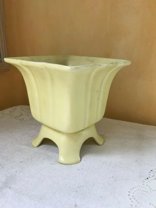 Vintage Imperial Yellow Ceramic Pottery Footed Planter Vase F 73 Made In Usa