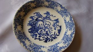 Vintage Royal Dutch Windmill Delft Blue 6 Inch Plate Staffordshire Delftware