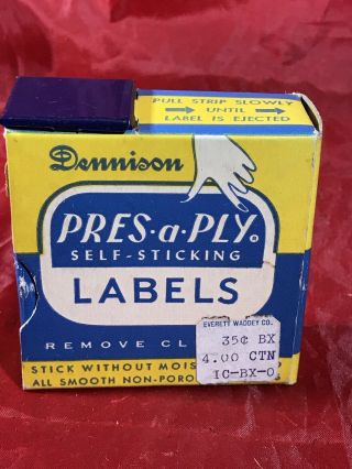 Vintage Dennison Pres - A - Ply Self Sticking Labels Everett Wadded Co
