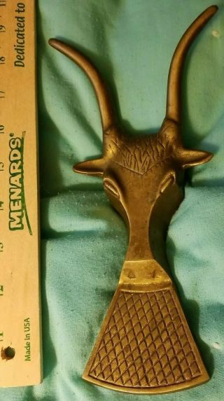 Vintage Brass Bull Head Boot Jack Shoe Horn Goat Animal Gold Metal Horns Boot