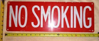 Vintage 50 - 60s Industrial Cold War Red No Smoking Weathered Metal Sign Prop 1