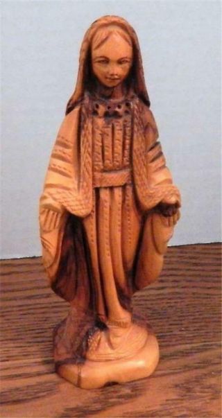 Vintage Holy Land Olive Wood 6 " Religious Statue Of The Virgin Mary