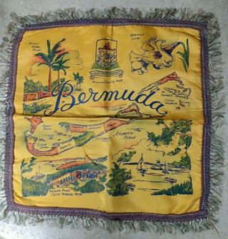 Vintage Satin Pillow Case W Fringe Bermuda Ww Ii 1940 