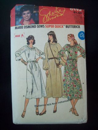 Vintage Butterick Pattern 6119 Marie Osmond Loose Dress Cut Size 8 - 12 C.  1970s