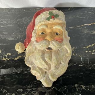 Antiqued Santa Face Vintage Store Display Piece Wall Hanging Macy’s Christmas