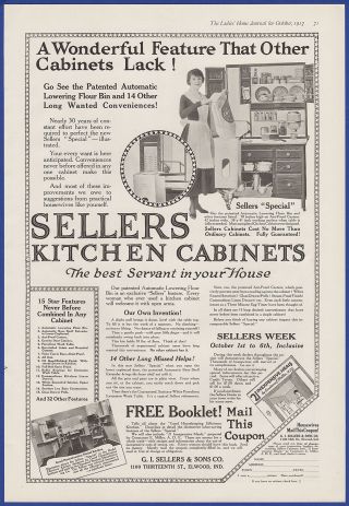 Vintage 1917 Sellers Kitchen Cabinet Hutch Art Decor Ephemera Print Ad