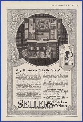 Vintage 1919 Sellers Kitchen Cabinet Hutch Art Decor Ephemera Print Ad