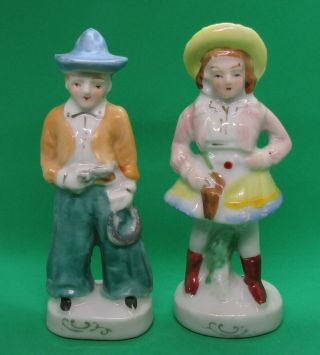 Vintage Porcelain Cowboy And Cowgirl Figures Japan