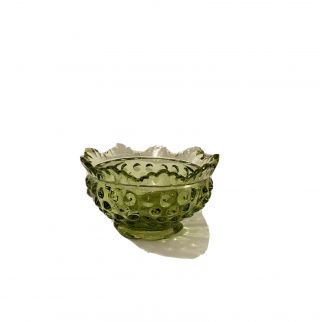 Vintage Fenton Green Hobnail Rose Bowl Vase Candle Holder 3 1/4” W