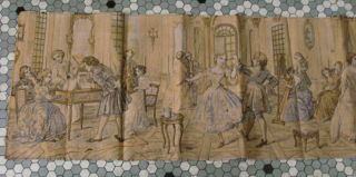 Antique Made In Belgium Tapestry - Party Scene W Dancing & Music - 52 " X 17 "