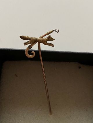 Vintage Antique Stick Pin Fox In Flight With Riding Crop