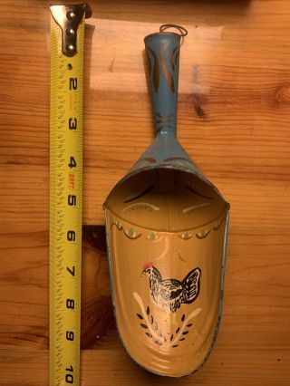Vintage Hand Painted Tole Tin Metal Decorative Floral Scoop Rooster Farmhouse