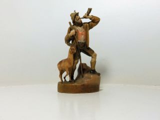 Vintage Black Forest Walter Stahli Wood Carving Figure Swiss Goat Herder