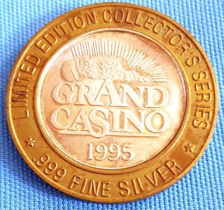 Vintage 1995 Grand Casino Limited Edition Collectors Series Coin Token.  999
