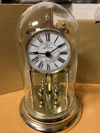 Vintage Elgin American Gold - Tone Quartz Table/mantle Clock With Glass Dome