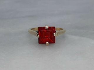 Antique Vintage Art Deco Solid 9ct Yellow Gold Ring Red Paste N 1/2 - Not Scrap