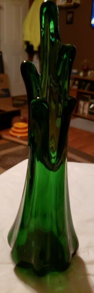 Vintage Dark Green Glass Five Finger Vase