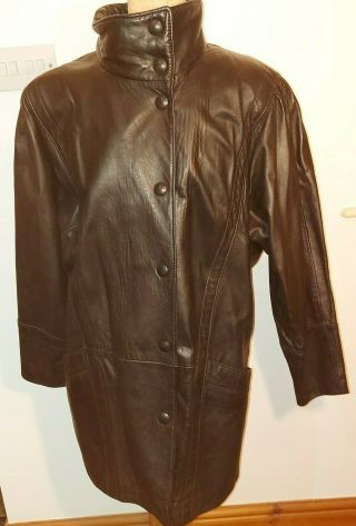Marks & Spencer Retro Vintage - Style Black Leather Coat Size 10