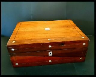 Antique Victorian Rosewood/ Mahogany Veneer Jewellery Sewing Box For Restoration